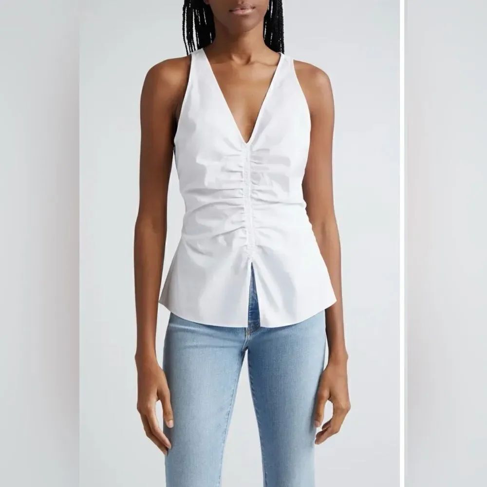 Veronica Beard NWT Oya Center Ruched Stretch Cotton Top in white size 0